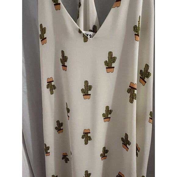 Audrey 3+1 White Cactus Print Racer Back Tank Mini Dress Layered Sz S - Picture 2 of 6